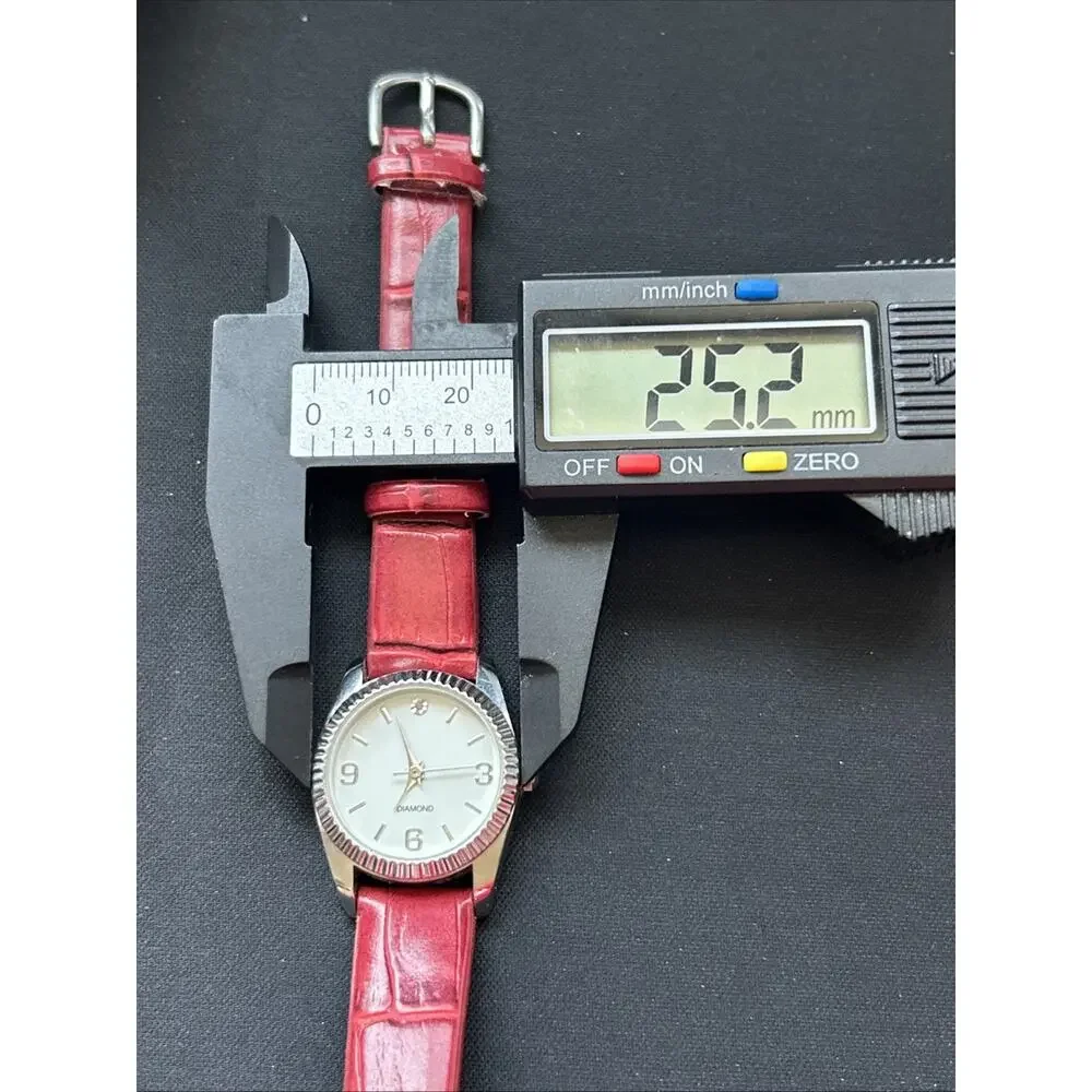 Silver Tone White Dial Red Band Women’s Quartz Watch